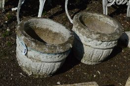 A PAIR OF COMPOSITE GARDEN PLANTERS, approximately 40cm in diameter