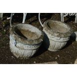 A PAIR OF COMPOSITE GARDEN PLANTERS, approximately 40cm in diameter