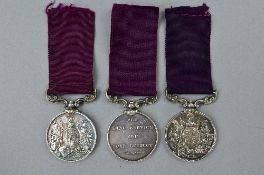 THREE VICTORIAN ARMY LONG SERVICE AND GOOD CONDUCT MEDALS, all 2nd type obverse (Badge of