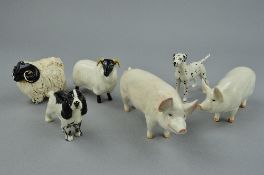SIX VARIOUS ANIMAL ORNAMENTS to include Beswick Boar ch. 'Wall Champion Boy 53rd' No 1453A, Sow