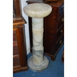 A 20TH CENTURY ALABASTER JARDINIERE STAND, approximate size height 97cm x diameter 35cm (splits into