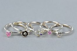 A SELECTION OF FIVE 925 SILVER STACKING RINGS, ring size I, approximate weight 9.1 grams