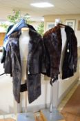 A 3/4 LENGTH FUR COAT, with 'Faulkes, Edgbaston' label, a black fur jacket size 14, another fur