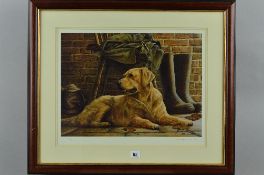 NIGEL HEMMING (BRITISH 1957) 'PATIENCE', a limited edition print of a retriever dog waiting for it's