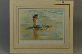 GORDON KING (BRITISH 1939) 'BEACH DREAMER', a limited edition print 701/850 of a young woman sitting