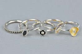A SELECTION OF FIVE 925 SILVER STACKING RINGS, ring size J1/2, approximate weight 10.1 grams