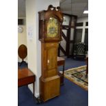 A GEORGE III OAK AND WALNUT LONGCASE CLOCK, 8 day movement, the brass dial with subsidiary seconds