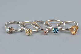A SELECTION OF FIVE 925 SILVER STACKING RINGS, ring size I, approximate weight 10.0 grams