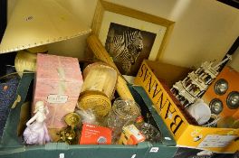 TWO BOXES AND LOOSE SUNDRY ITEMS, to include boxed Coalport figure 'Bolero', books, picture,