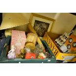 TWO BOXES AND LOOSE SUNDRY ITEMS, to include boxed Coalport figure 'Bolero', books, picture,