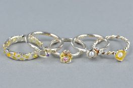 A SELECTION OF FIVE 925 SILVER STACKING RINGS, ring size J1/2, approximate weight 10.2 grams