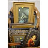 PAINTINGS AND PRINTS, a box of late 19th and 20th Century pictures, includes and oval portrait of