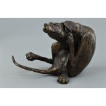 PAUL JENKINS (B.1949), a bronze sculpture of a dog sitting down and scratching his face, height