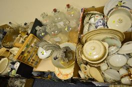 FOUR BOXES AND LOOSE CERAMICS, GLASS ETC, to include Capodimonte Eagle, glass lampwork animals (