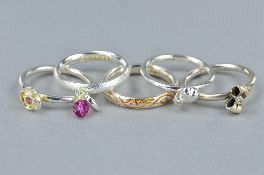 A SELECTION OF FIVE 925 SILVER STACKING RINGS, ring size J1/2, approximate weight 12.0 grams