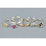 A SELECTION OF FIVE 925 SILVER STACKING RINGS, ring size J1/2, approximate weight 12.0 grams