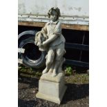 A LARGE COMPOSITE FIGURE OF A BOY WITH A BASKET OF GRAPES, on separate plinth, 153cm high