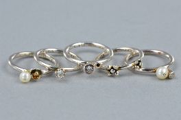 A SELECTION OF FIVE 925 SILVER STACKING RINGS, ring size I, approximate weight 9.4 grams