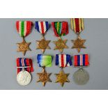 A GROUP OF EIGHT WWII MEDALS, (all un-named as issued), consisting two France and Germany Stars,