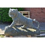 A LARGE GRANITE GARDEN FIGURE OF PRANCING TIGER, the carved figure stands approximately 65cm high