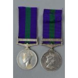TWO GENERAL SERVICE MEDALS, GRVI Palestine 1945-48 Bar, correctly named to 21041524 Gnr D.P. Garland