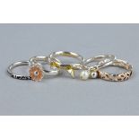 A SELECTION OF FIVE 925 SILVER STACKING RINGS, ring size I, approximate weight 12.5 grams