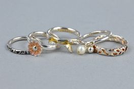 A SELECTION OF FIVE 925 SILVER STACKING RINGS, ring size I, approximate weight 12.5 grams