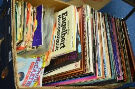 A BOX OF LP's, SINGLES AND SHEET MUSIC