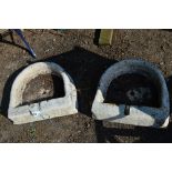 TWO COMPOSITE GARDEN PLANTERS IN A D SHAPED FORM