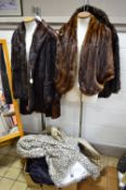 A 'MARSHALL AND SNELGROVE' FUR STOLE/CAPE, with pockets, together with three other fur jackets/coats