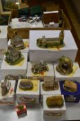 ELEVEN BOXED LILLIPUT LANE SCULPTURES, together with a quantity of empty boxes, badges, booklets,
