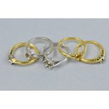 FIVE 18CT RING MOUNTS, ring sizes L1/2 x three, M, N