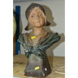 A FRENCH PLASTER GIRL BUST, impressed 'Depose' '265' 'France' to side and 'E' to base, height