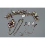 A SUITE OF SILVER AND COSTUME JEWELLERY, including necklace, bracelet and a pair of earrings