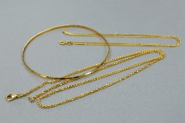TWO 18CT NECKLACES, and an 18ct bangle, approximate lengths 45cm and 41cm, approximate weight 14