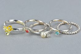 A SELECTION OF FIVE 925 SILVER STACKING RINGS, ring size J1/2, approximate weight 10.3 grams