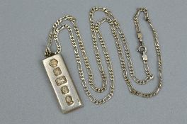 A SILVER INGOT ON SILVER CHAIN, approximate weight 39.2 grams