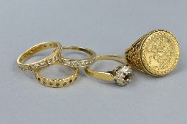 FIVE ASSORTED 9ct RINGS (missing stones etc), approximate weight 16.7 grams