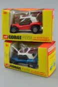 TWO BOXED CORGI TOYS VW G.P. BEACH BUGGIES, No.381, one is orange and white, the other blue and