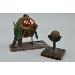 A BING STEAM WHEEL DREDGE WITH OPERATOR, jointed lithographed tinplate figure operating red wheel (