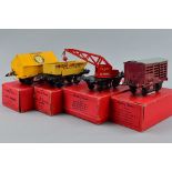 FOUR BOXED HORNBY O GAUGE NO.1 WAGONS, Milk Traffic Van, BR S2435 in maroon, with three milk churns,