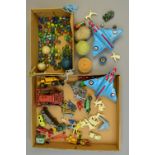 A QUANTITY OF UNBOXED AND ASSORTED PLAYWORN DIECAST VEHICLES AND OTHER TOYS, to include Dinky Toys