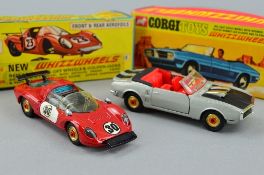 TWO BOXED CORGI TOYS CARS, Pontiac Firebird, No.343, silver body and red hub 'Whizzwheels' and '