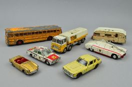 A QUANTITY OF UNBOXED AND ASSORTED PLAYWORN DIECAST VEHICLES, to include Spot-On Tourist 18ft