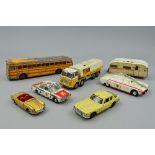 A QUANTITY OF UNBOXED AND ASSORTED PLAYWORN DIECAST VEHICLES, to include Spot-On Tourist 18ft