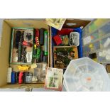 A QUANTITY OF OO GAUGE MODEL RAILWAY ACCESSORIES AND SPARE PARTS, etc, a small quantity of rolling