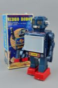 A BOXED HORIKAWA TINPLATE AND PLASTIC BATTERY OPERATED VIDEO ROBOT, c.1970's, not tested, appears
