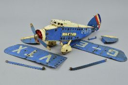A MECCANO AEROPLANE CONSTRUCTOR SET, No.2 ?, partly constructed as a high wing airliner G-EVTX, with