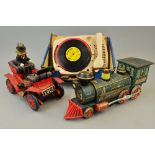 A MASUDAYA MODERN TOYS (JAPAN) TINPLATE BATTERY OPERATED WESTERN LOCOMOTIVE, not tested, playworn