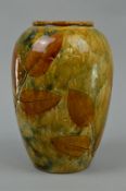 A ROYAL DOULTON STONEWARE VASE, decorated with Autumn leaves, impressed number to base, No X8531 and